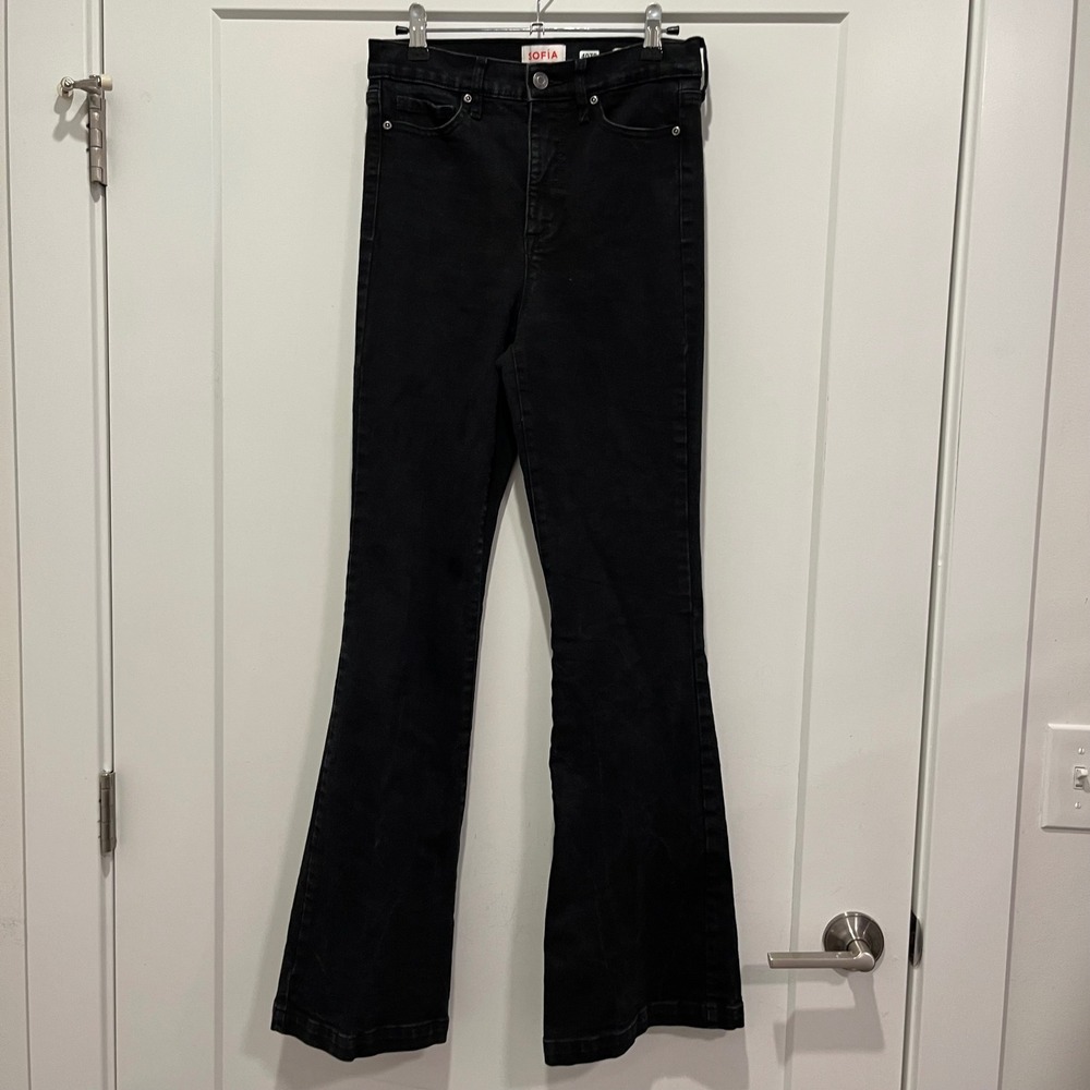 Sofia Vergara Melisa High Rise Flare Jeans Black Denim Womens Size 6 4079